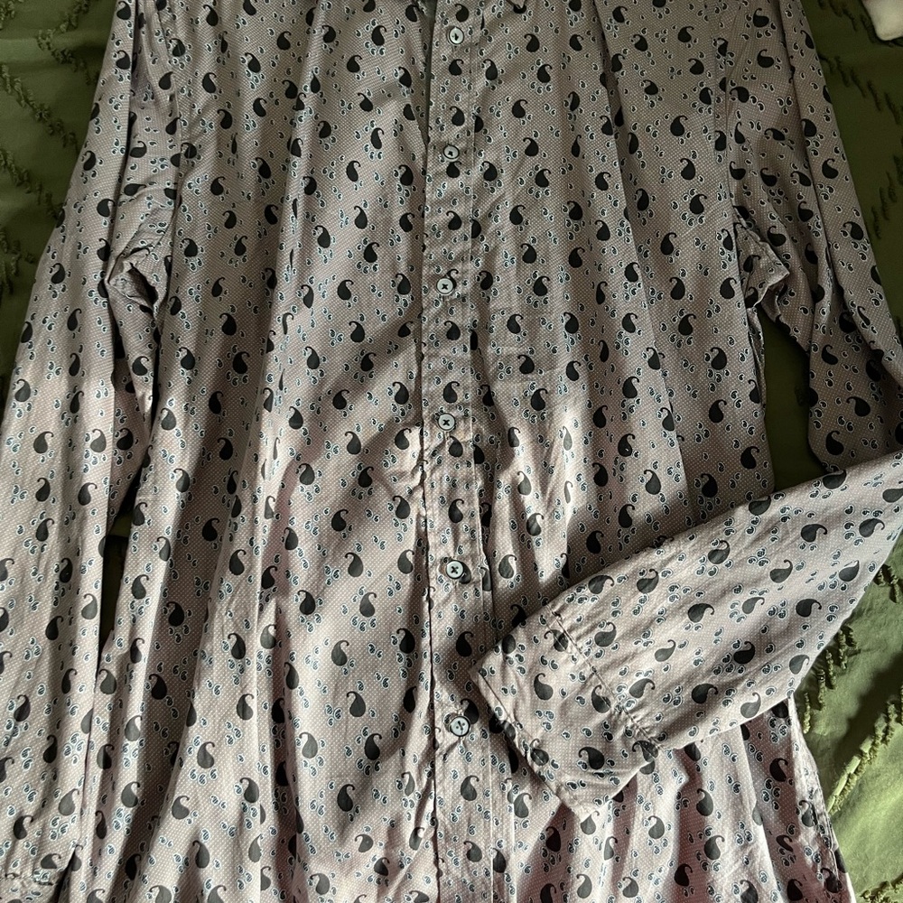 Men's Paisley Button-Down Shirt - Cream and Black